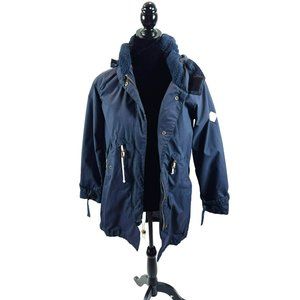 Burton Fleece Lined Windbreaker Field Jacket Snap Zip Hooded Navy Blue Medium